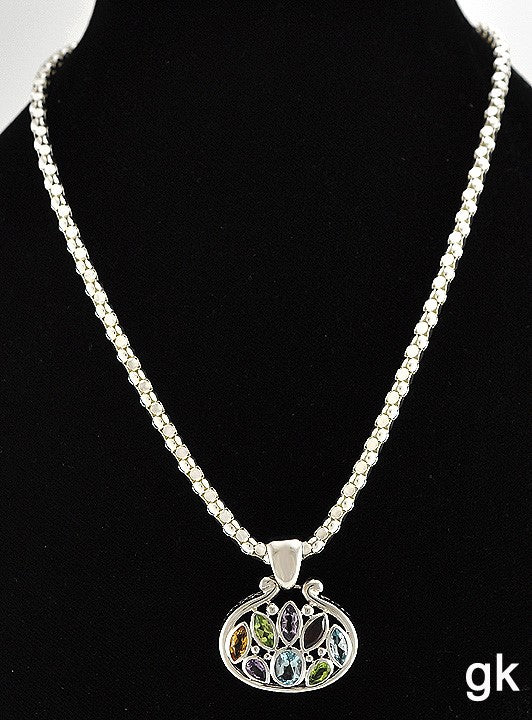 Beautiful Sterling Silver Pendant and Necklace Genuine Stones Amethyst Topaz