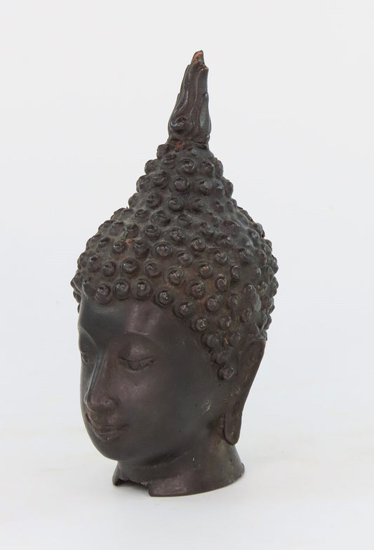 Antique Southeast Asian Bronze Buddha Head Figurine With Flame Ushnisha