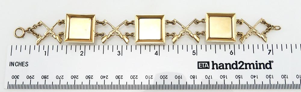 Vintage c1930 14K Yellow Gold & Cooks Crystal Duck Hunting Motif Bracelet 7" 26g