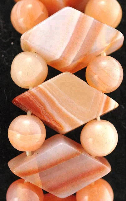 Genuine Striated Agate Stone Beaded Bracelet Peach/Orange Colored