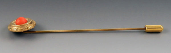 Lovely Antique Victorian 14k Yellow Gold Coral Stickpin