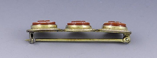 c1850 14k & Carved Hardstone Flower Florette Bar Pin Brooch