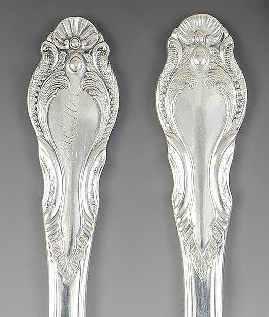 12 Early American c1840 Silver Knives w/ Lovely Engraved Blades