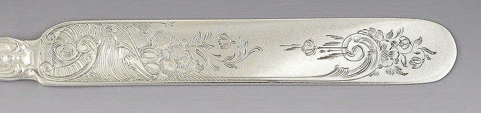 12 Early American c1840 Silver Knives w/ Lovely Engraved Blades