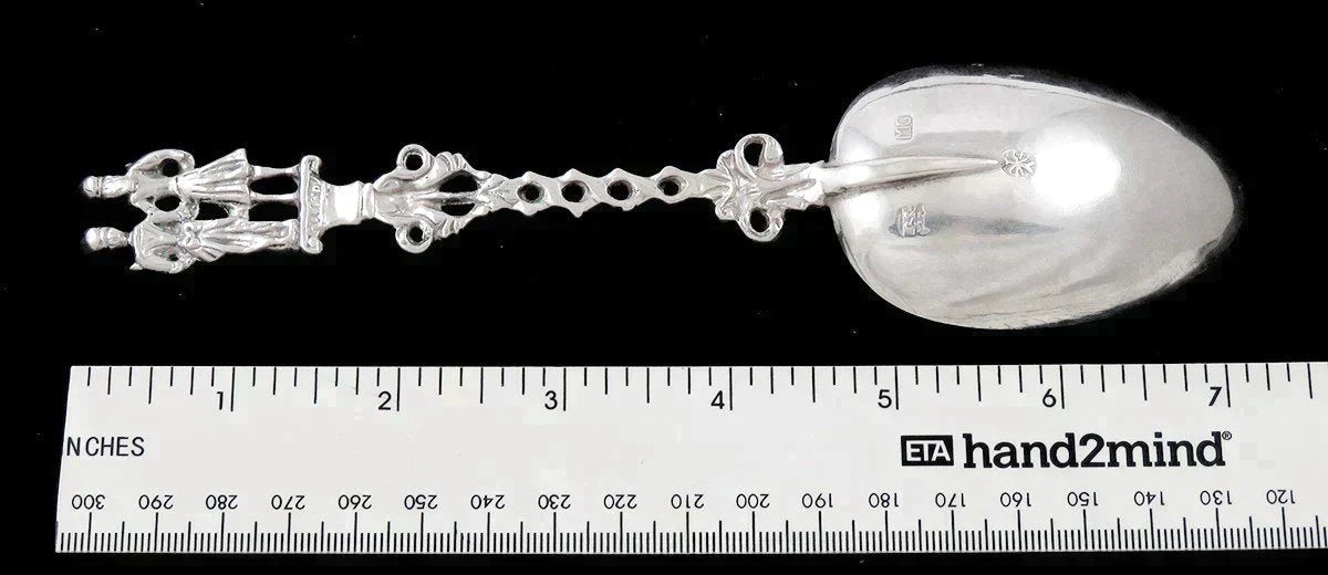 Antique c1890 Hanau German Silver Dutch Colonial Style King Queen Serving Spoon