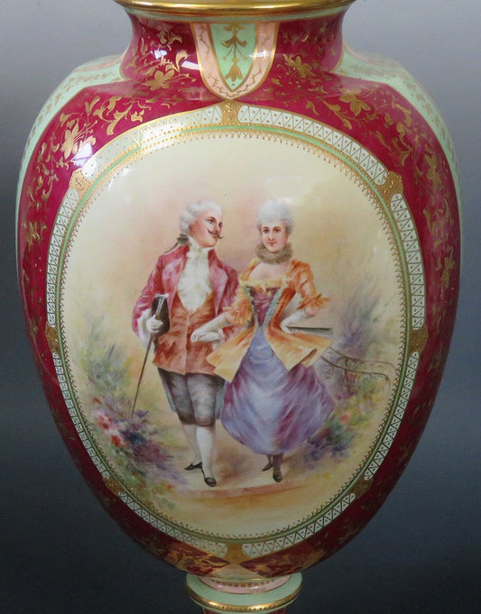 Beautiful 1800s Royal Bonn Vase Mounted as Lamp (Working) Handpainted Red Gilt