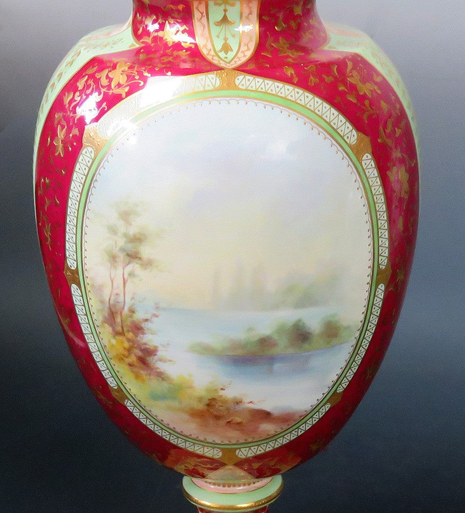 Beautiful 1800s Royal Bonn Vase Mounted as Lamp (Working) Handpainted Red Gilt
