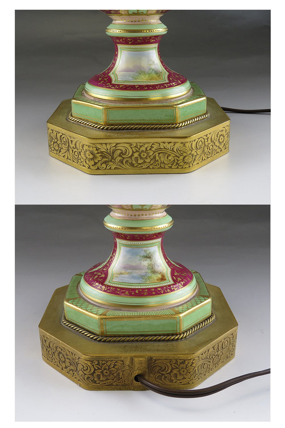 Beautiful 1800s Royal Bonn Vase Mounted as Lamp (Working) Handpainted Red Gilt