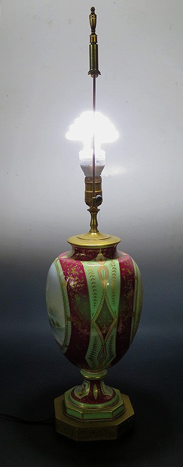 Beautiful 1800s Royal Bonn Vase Mounted as Lamp (Working) Handpainted Red Gilt