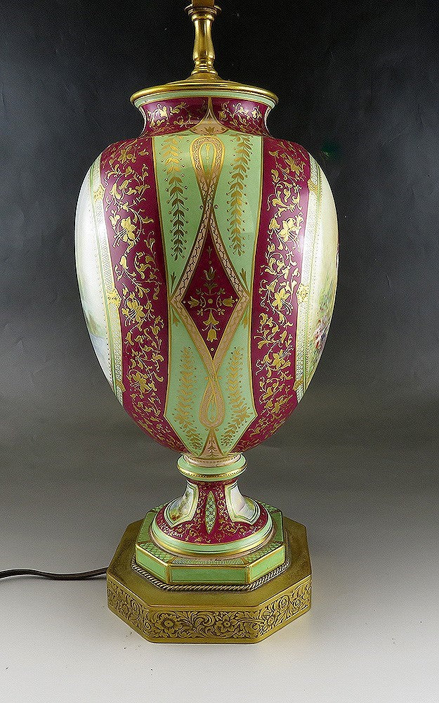 Beautiful 1800s Royal Bonn Vase Mounted as Lamp (Working) Handpainted Red Gilt