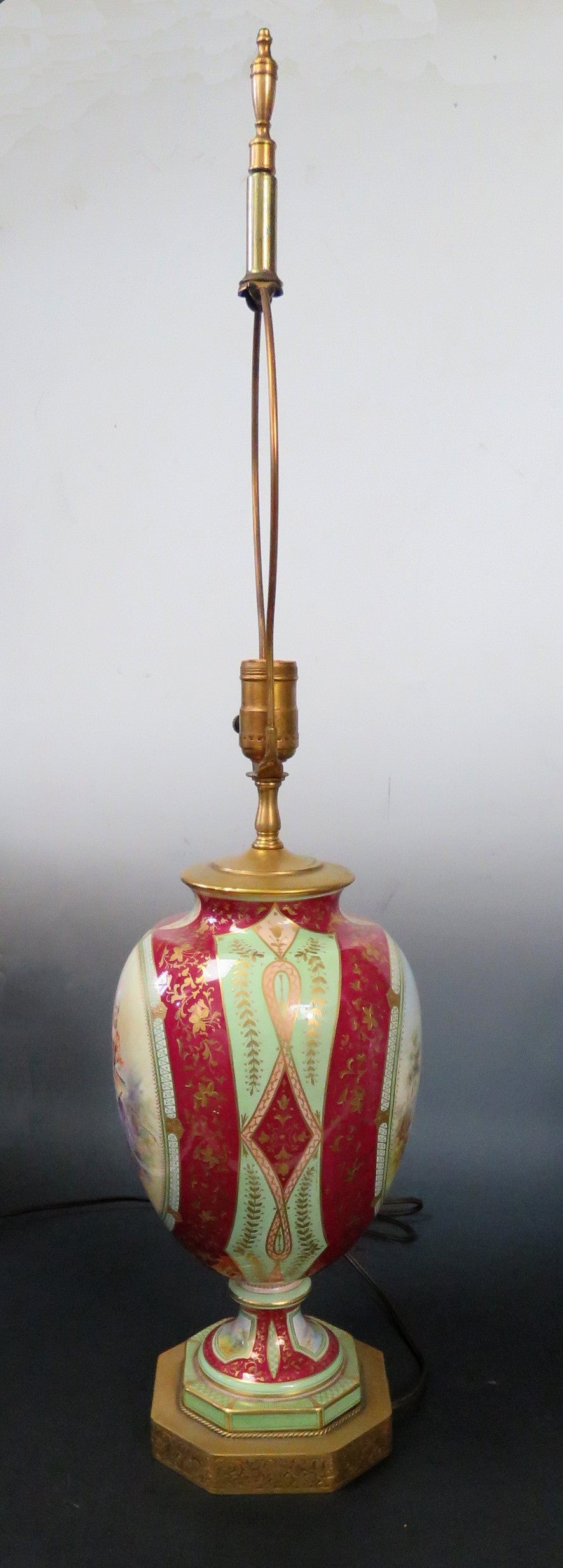 Beautiful 1800s Royal Bonn Vase Mounted as Lamp (Working) Handpainted Red Gilt