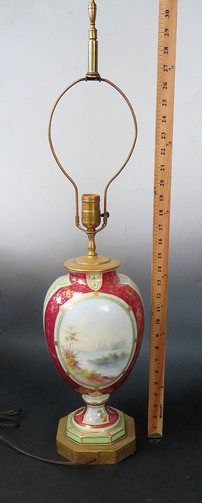 Beautiful 1800s Royal Bonn Vase Mounted as Lamp (Working) Handpainted Red Gilt