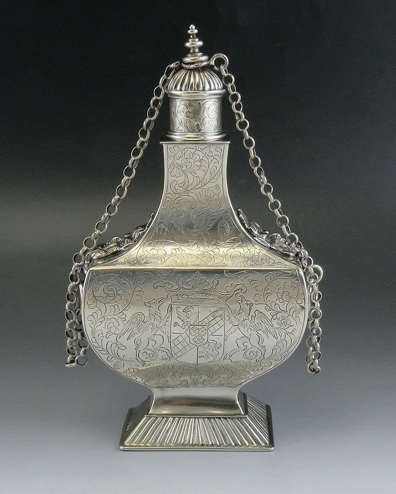 Antique 1850's Dutch Hand Engraved 850 - 900S Silver Flask Repro of 1600's Piece