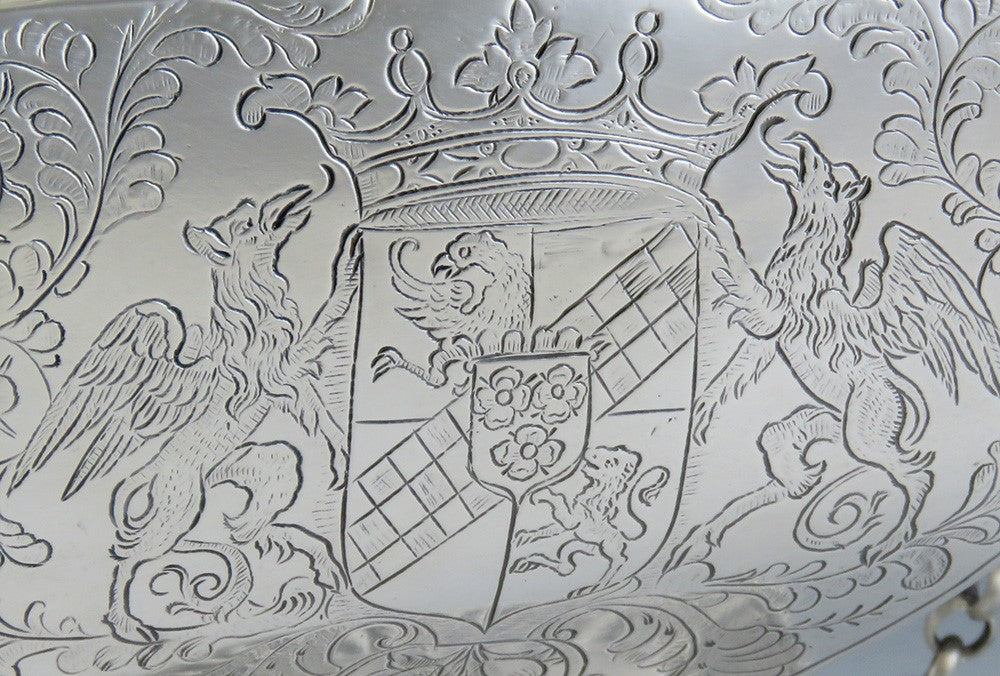 Antique 1850's Dutch Hand Engraved 850 - 900S Silver Flask Repro of 1600's Piece
