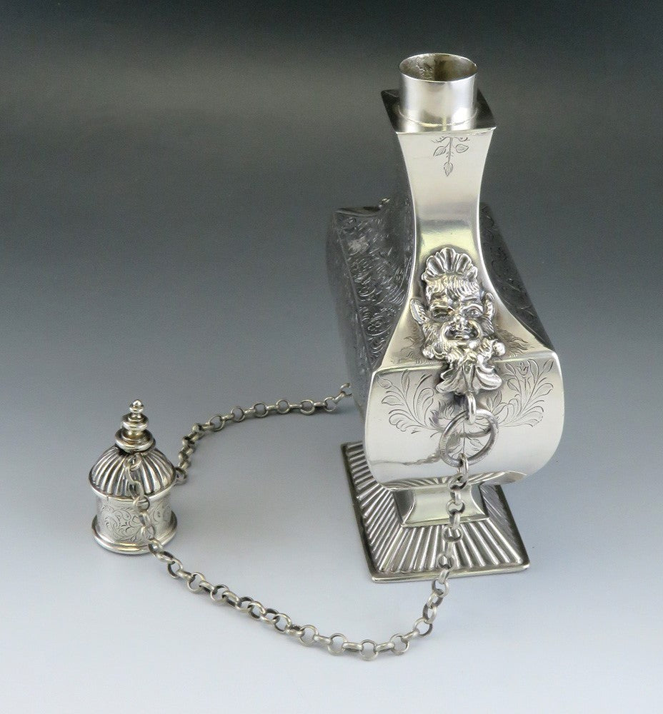 Antique 1850's Dutch Hand Engraved 850 - 900S Silver Flask Repro of 1600's Piece