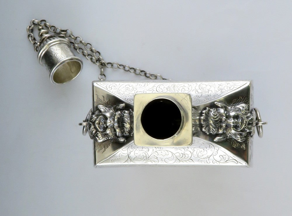 Antique 1850's Dutch Hand Engraved 850 - 900S Silver Flask Repro of 1600's Piece