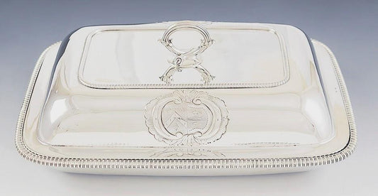 Superb 1806 Pair English Georgian Sterling Silver Covered Entree Serving Dishes