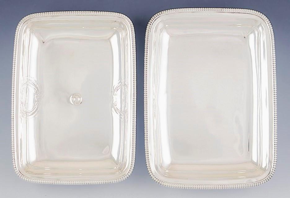 Superb 1806 Pair English Georgian Sterling Silver Covered Entree Serving Dishes