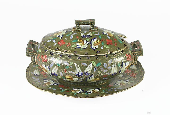 Fischer Mieg Hand Painted Bohemian Sauce Tureen