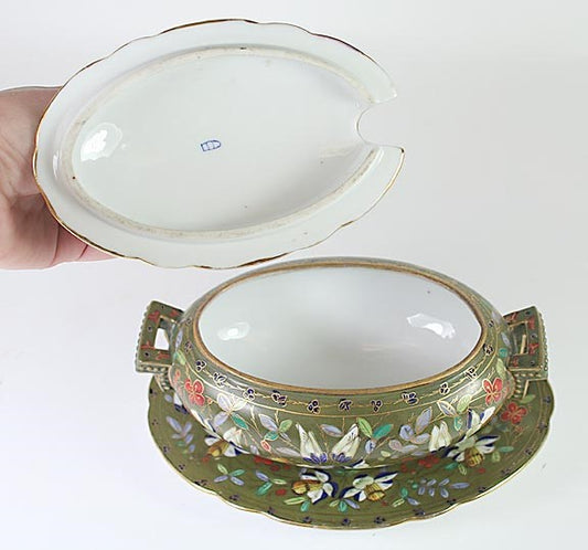 Fischer Mieg Hand Painted Bohemian Sauce Tureen