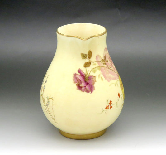 Antique 1891 English Royal Worcester Ivory Flower Porcelain Creamer Pitcher