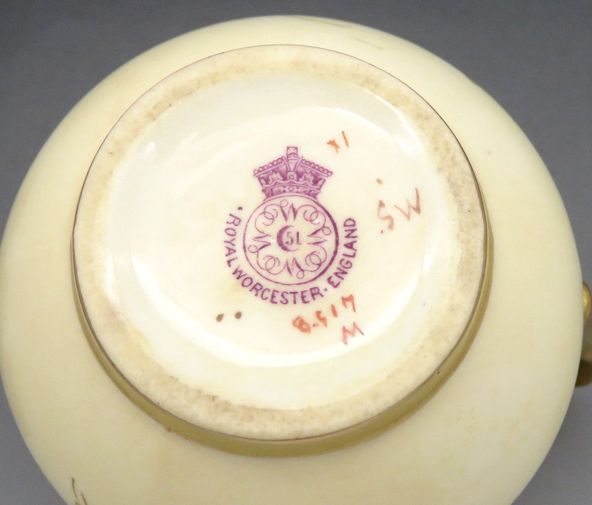 Antique 1891 English Royal Worcester Ivory Flower Porcelain Creamer Pitcher