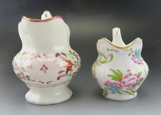 2 Antique English Creamers mid 1800s Pink Lustre and Floral Mintons c1900