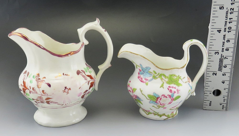 2 Antique English Creamers mid 1800s Pink Lustre and Floral Mintons c1900
