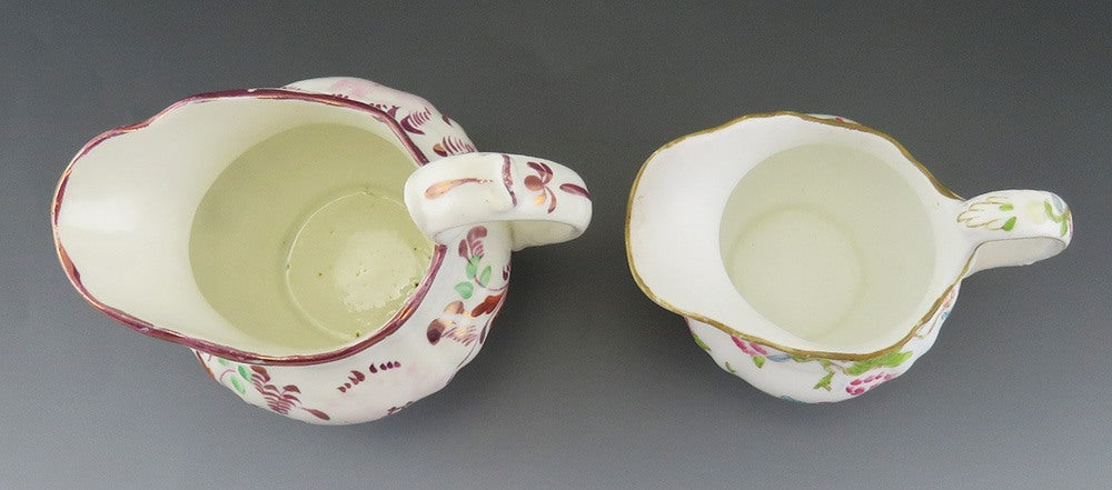 2 Antique English Creamers mid 1800s Pink Lustre and Floral Mintons c1900