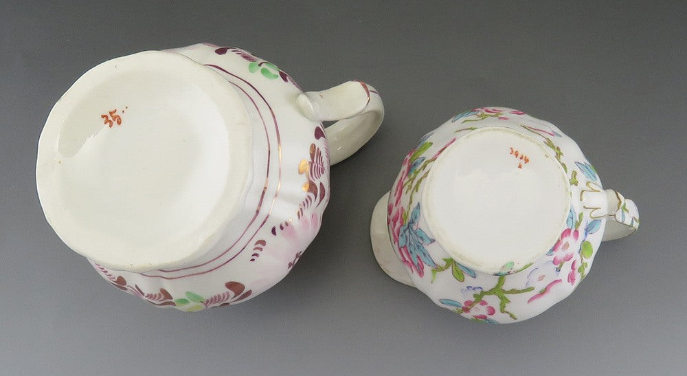 2 Antique English Creamers mid 1800s Pink Lustre and Floral Mintons c1900