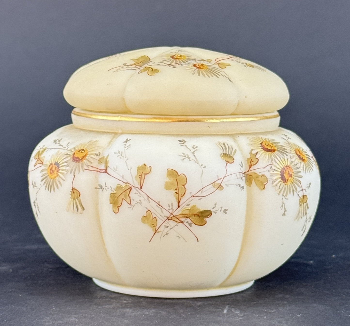 Fine Antique Wavecrest Melon Shaped Glass Dresser Jar