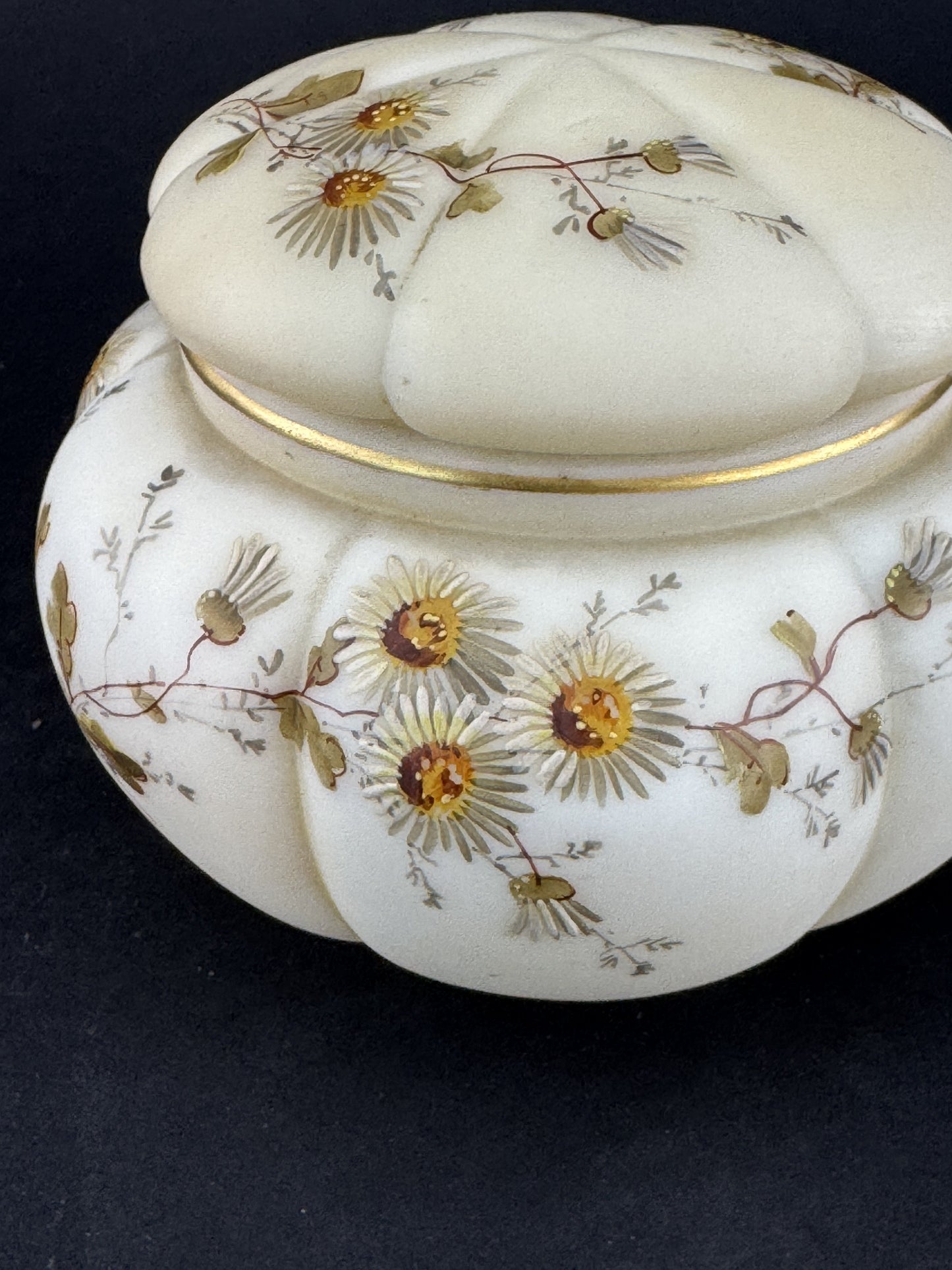 Fine Antique Wavecrest Melon Shaped Glass Dresser Jar