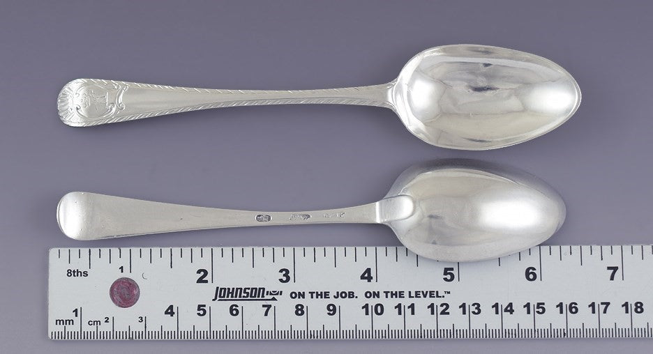 c1770-1786 Set 7 Irish Sterling Silver Feathered Edge Spoons by Michael Keating