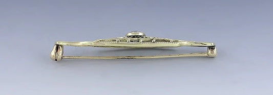 Lovely Antique 14K Yellow Gold Filigree Diamond Brooch Pin
