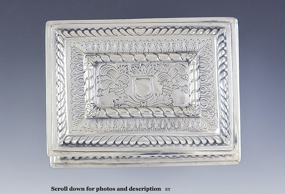 Fab Mid 1800s European Silver Gadroon Edge Box w/Nice Hand Engraving