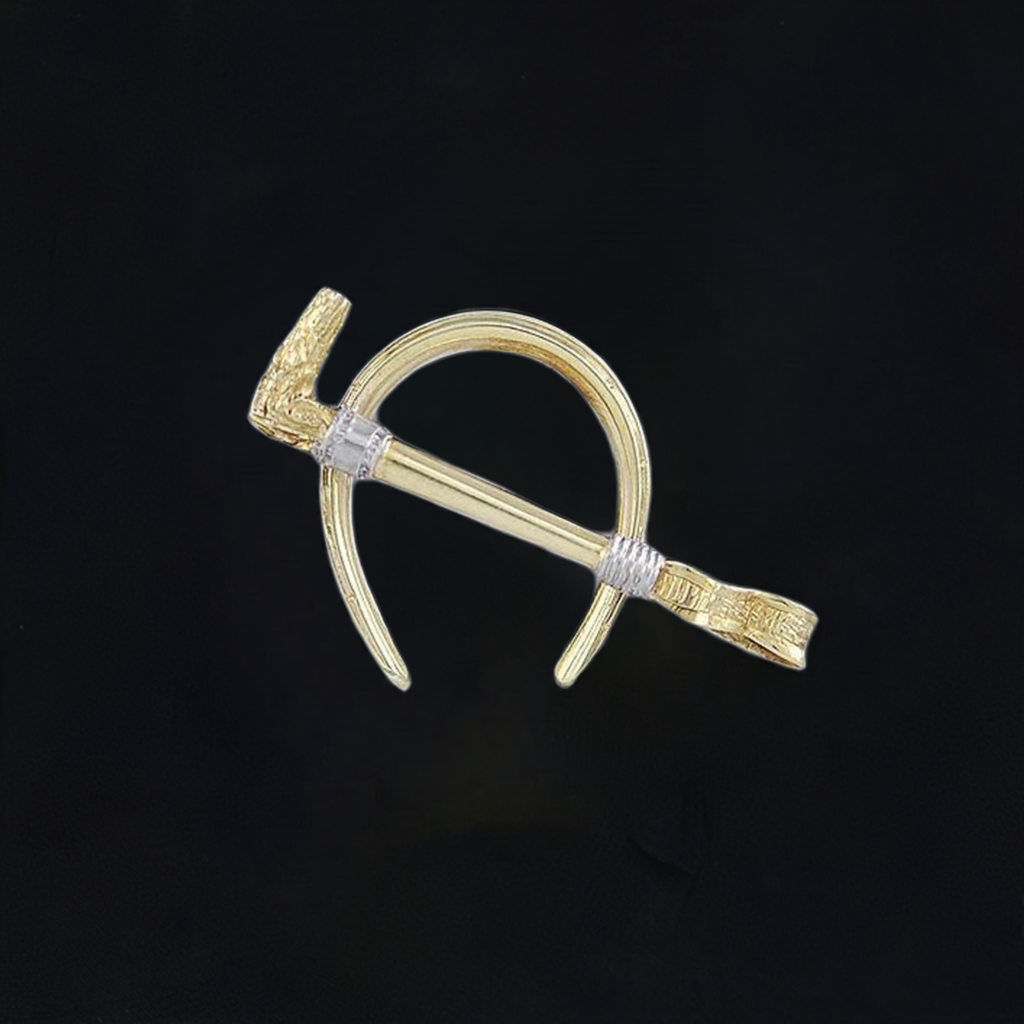 Wonderful 14k 2-Tone Gold Equestrian Motif Stickpin Horseshoe Riding Crop