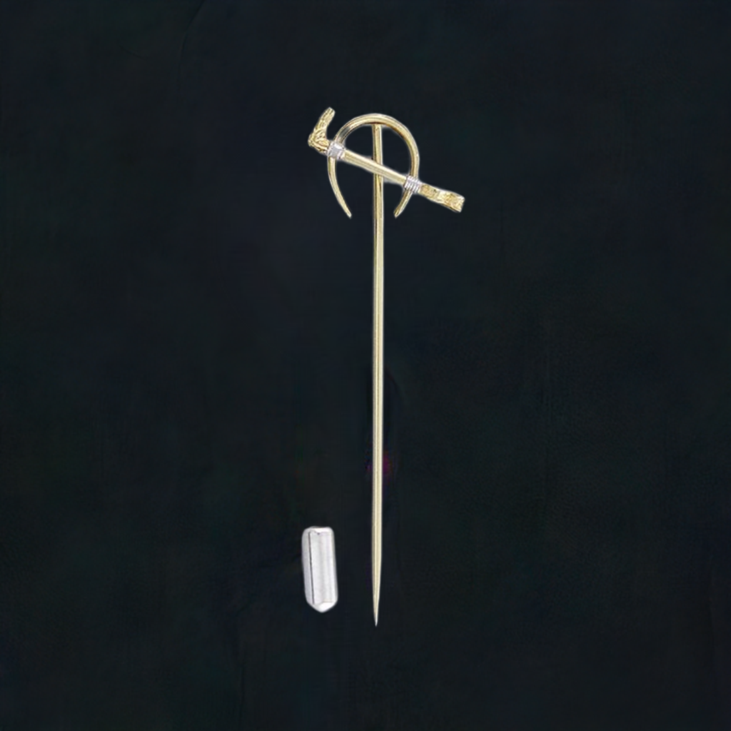 Wonderful 14k 2-Tone Gold Equestrian Motif Stickpin Horseshoe Riding Crop