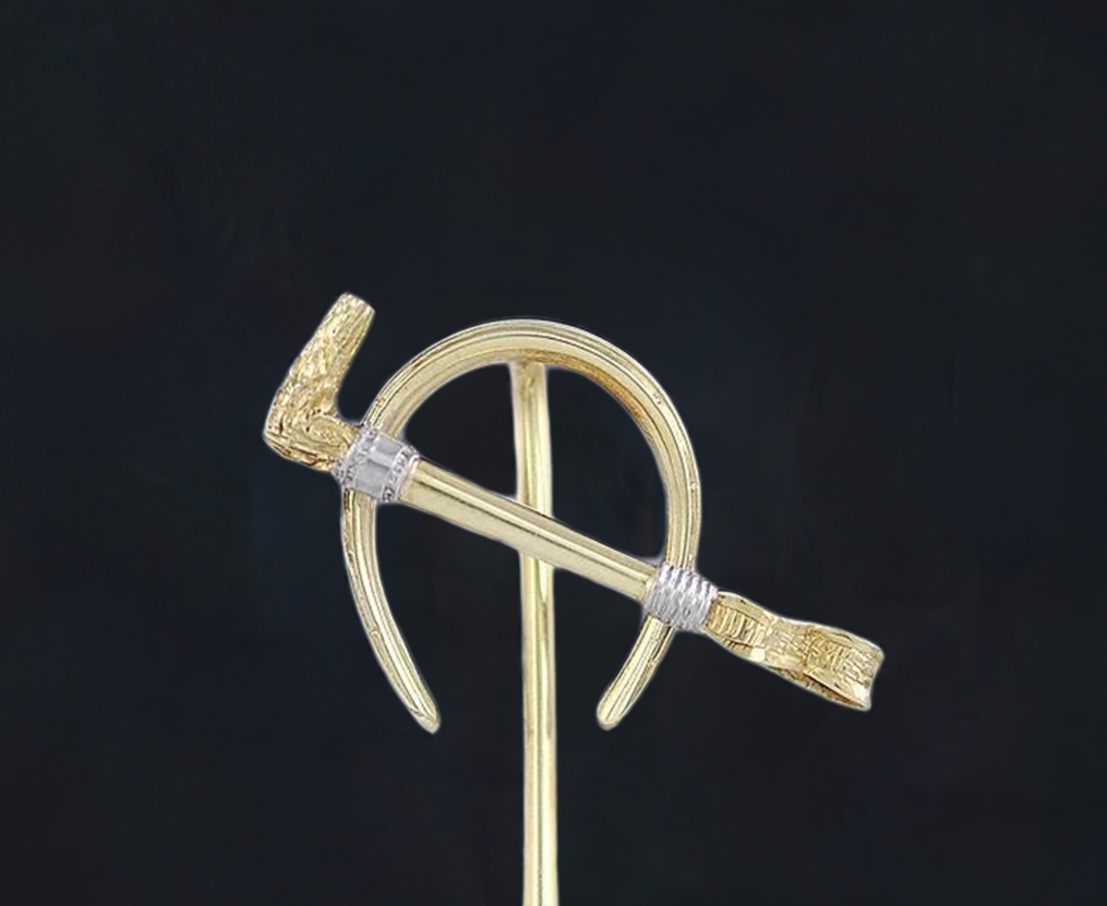 Wonderful 14k 2-Tone Gold Equestrian Motif Stickpin Horseshoe Riding Crop