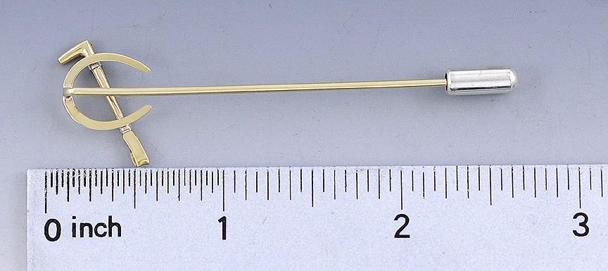 Wonderful 14k 2-Tone Gold Equestrian Motif Stickpin Horseshoe Riding Crop
