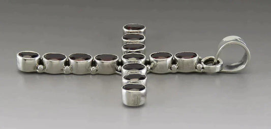 Vintage Sterling Silver 6 1/4 CT Garnet Gemstone Religious Cross Pendant