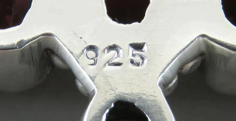 Vintage Sterling Silver 6 1/4 CT Garnet Gemstone Religious Cross Pendant