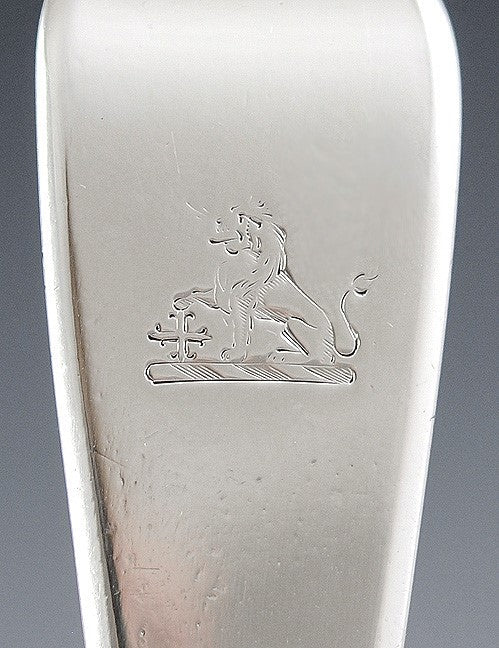 Antique 1823 English Fiddle Sterling Silver Lion Cross Crest Fish Server 12"