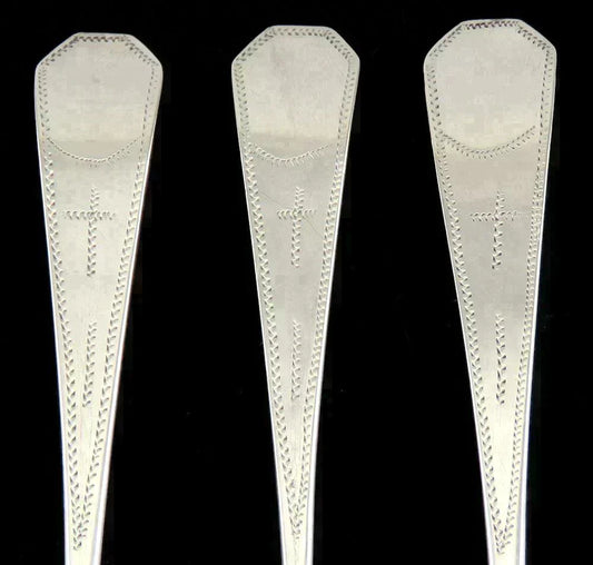 Antique c1800 American Coin Silver Coffin End Cross Engravings Coffee/Tea Spoons