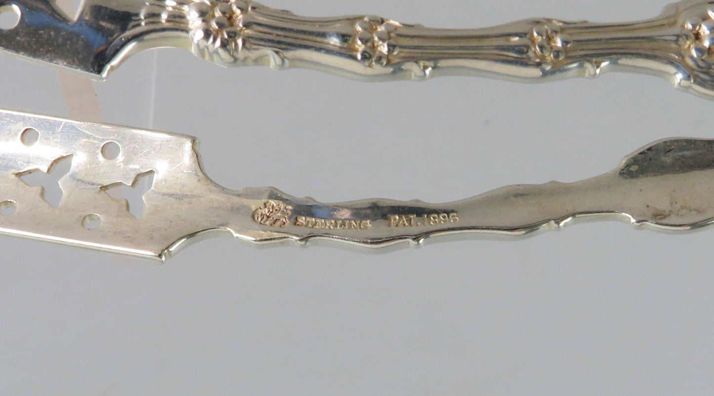 Rare Whiting Sterling Silver Radiant Pat. Asparagus Serving Tongs