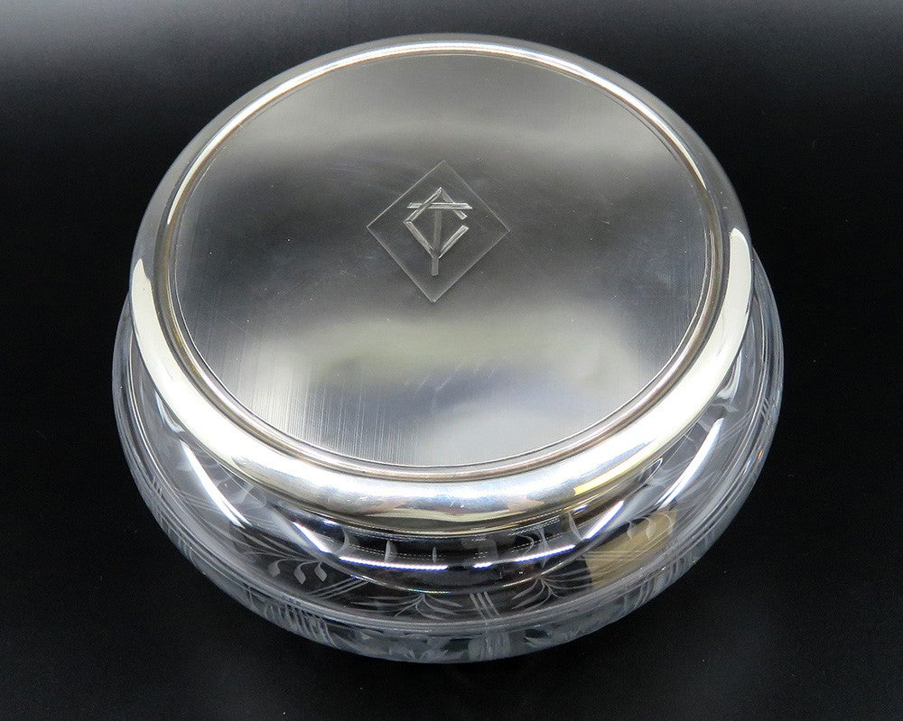 Large 1919 Gorham Sterling Silver Glass Powder Vanity Dresser Jar Box 5 3/4"