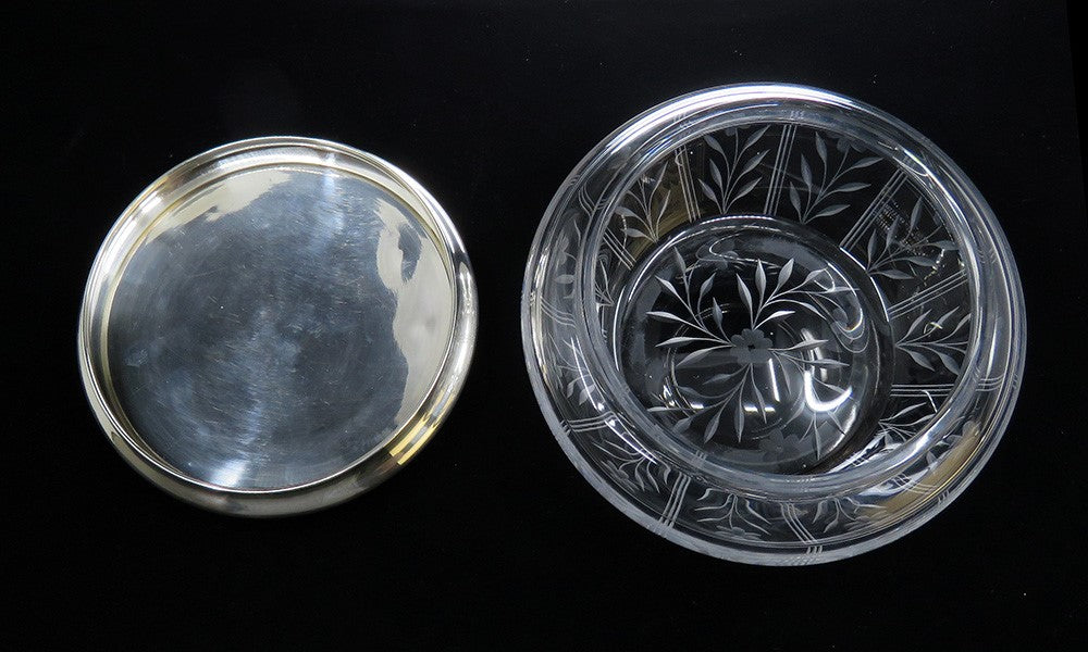 Large 1919 Gorham Sterling Silver Glass Powder Vanity Dresser Jar Box 5 3/4"