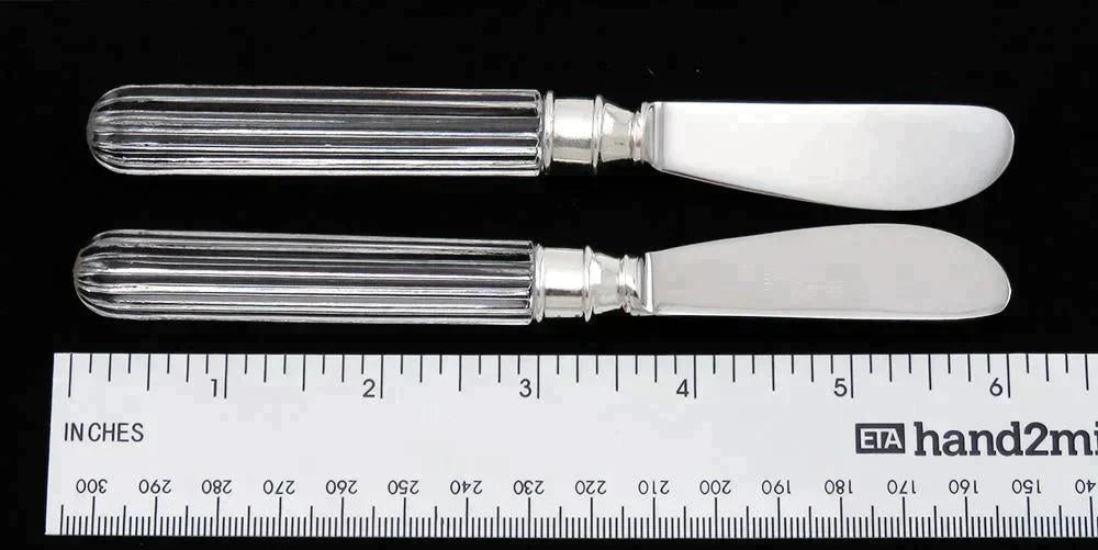 9 French Siecle Fidelio Crystal & Silver Plate Cheese/Butter Knives