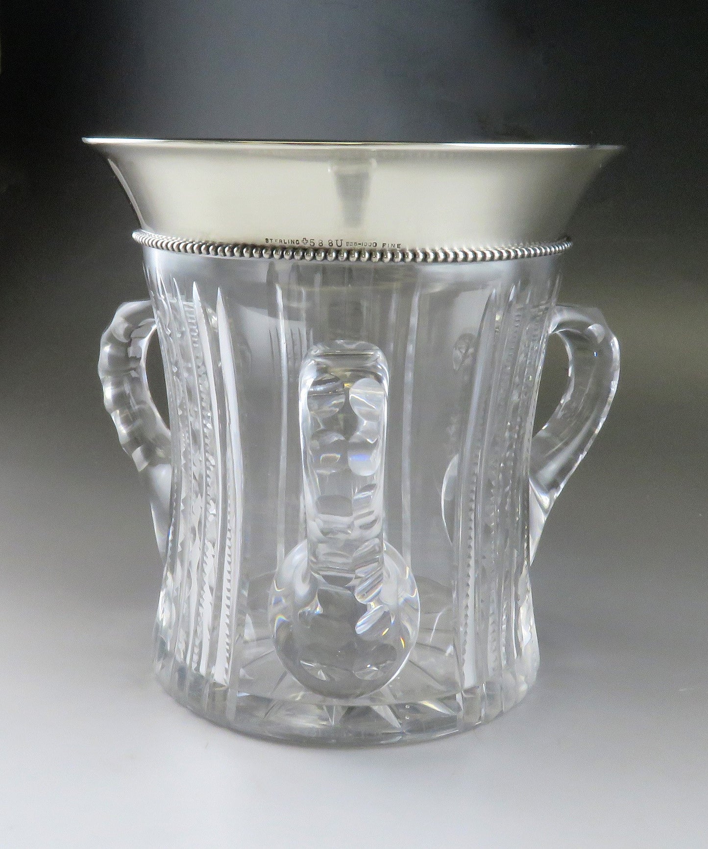 Antique ABP Brilliant Cut Glass Sterling Silver Fradley Loving Trophy Cup Vase