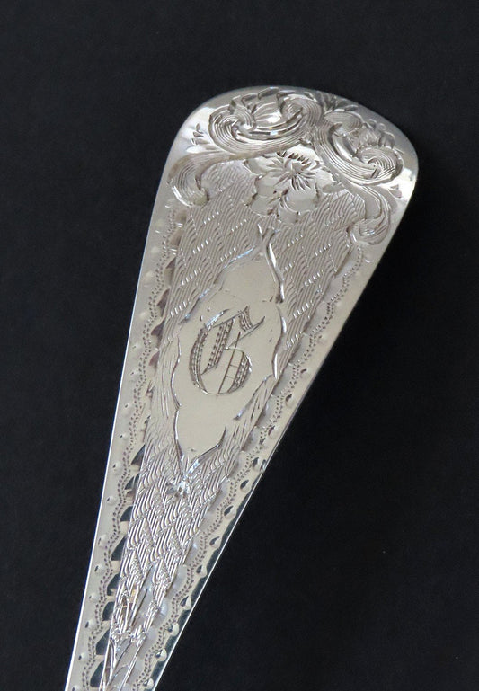 Set 12 c1830s American Coin Silver Engraved Dessert Ice Cream Spoons G Mono