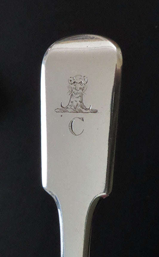 12 1818 English Georgian Sterling Silver Fiddle Dessert Oval Soup Spoons C Mono